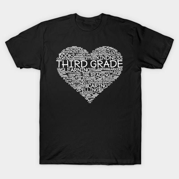 Third Grade Word Heart T-Shirt 3rd Grade Student Teacher T-Shirt by Alison Cloy